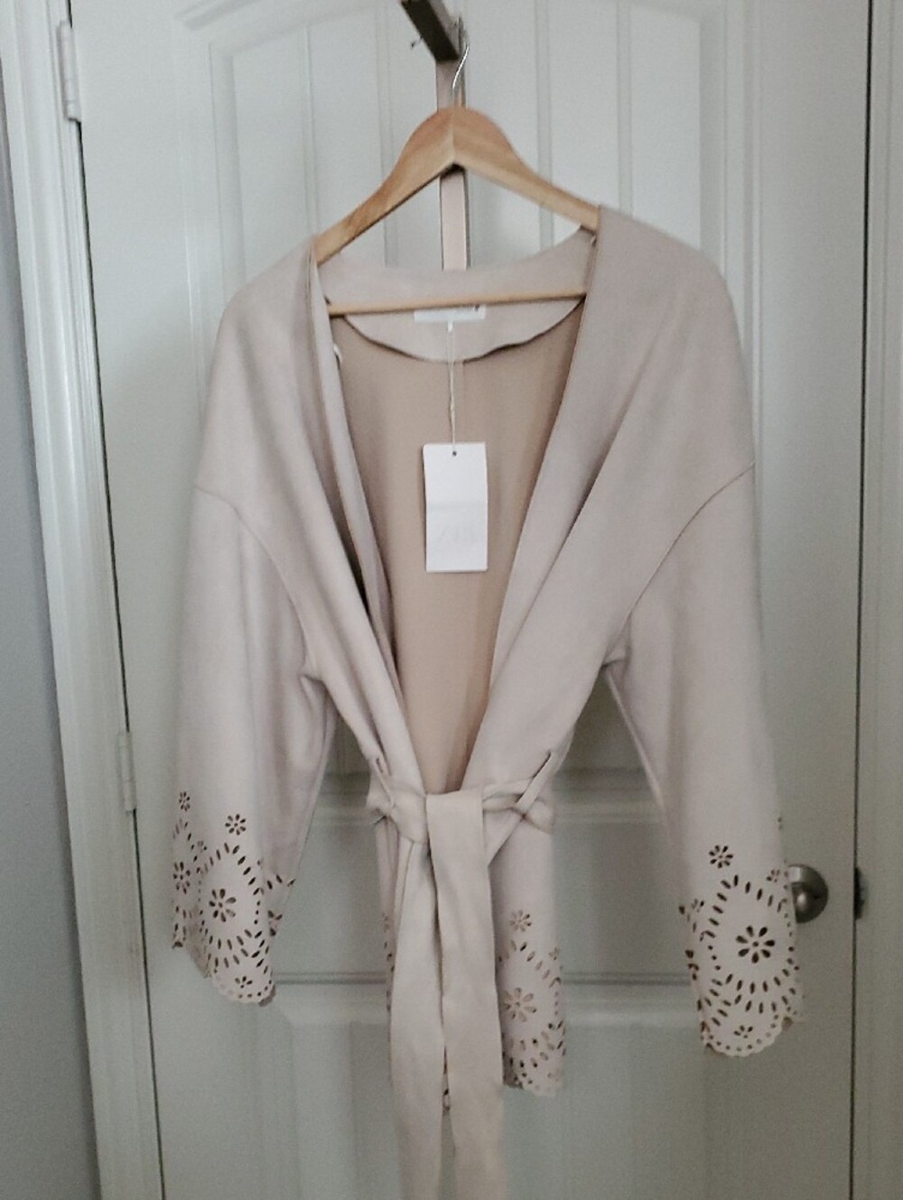 Zara Woman DIE-CUT SUEDE EFFECT TRENCH COAT Jacket Size M-L - Picture 9 of 13